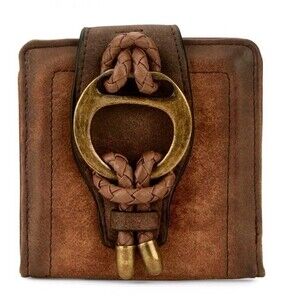 NWT Justin Women Wallet Vegan Leather Brown Braided Buckle 4x4 MSRP $29 RFID